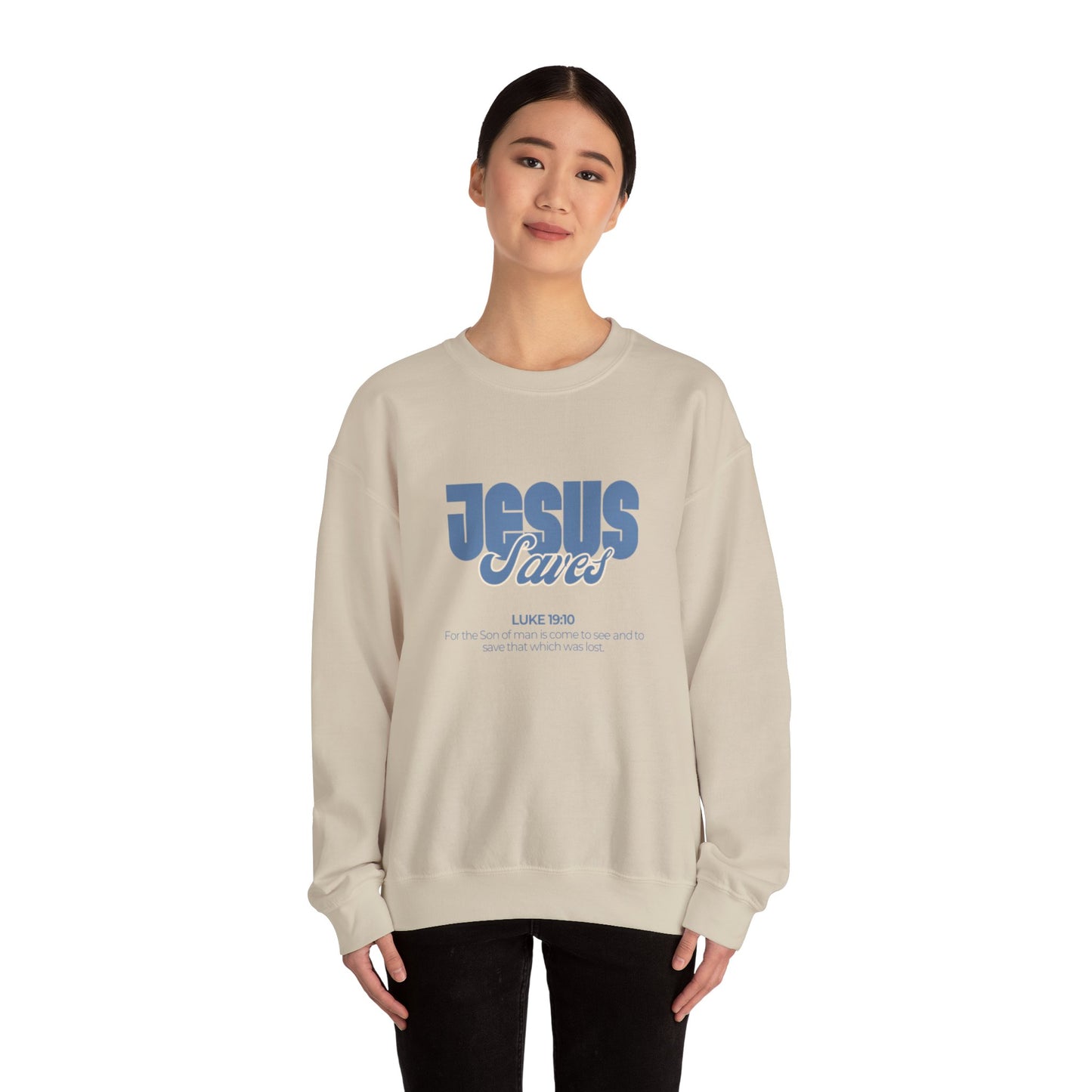 Christian Crewneck Sweatshirt — "Jesus Saves" Luke 19:10