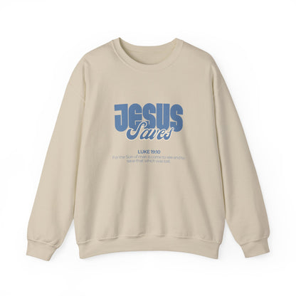Christian Crewneck Sweatshirt — "Jesus Saves" Luke 19:10