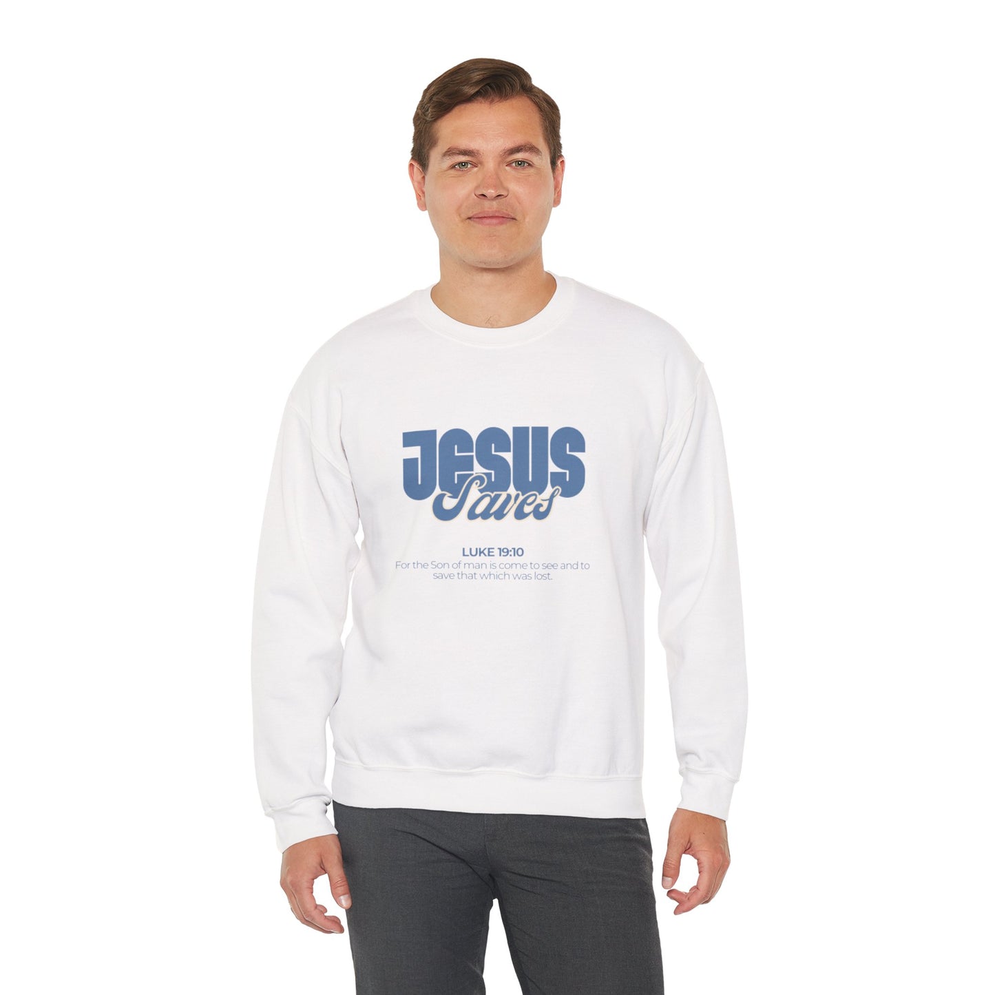 Christian Crewneck Sweatshirt — "Jesus Saves" Luke 19:10