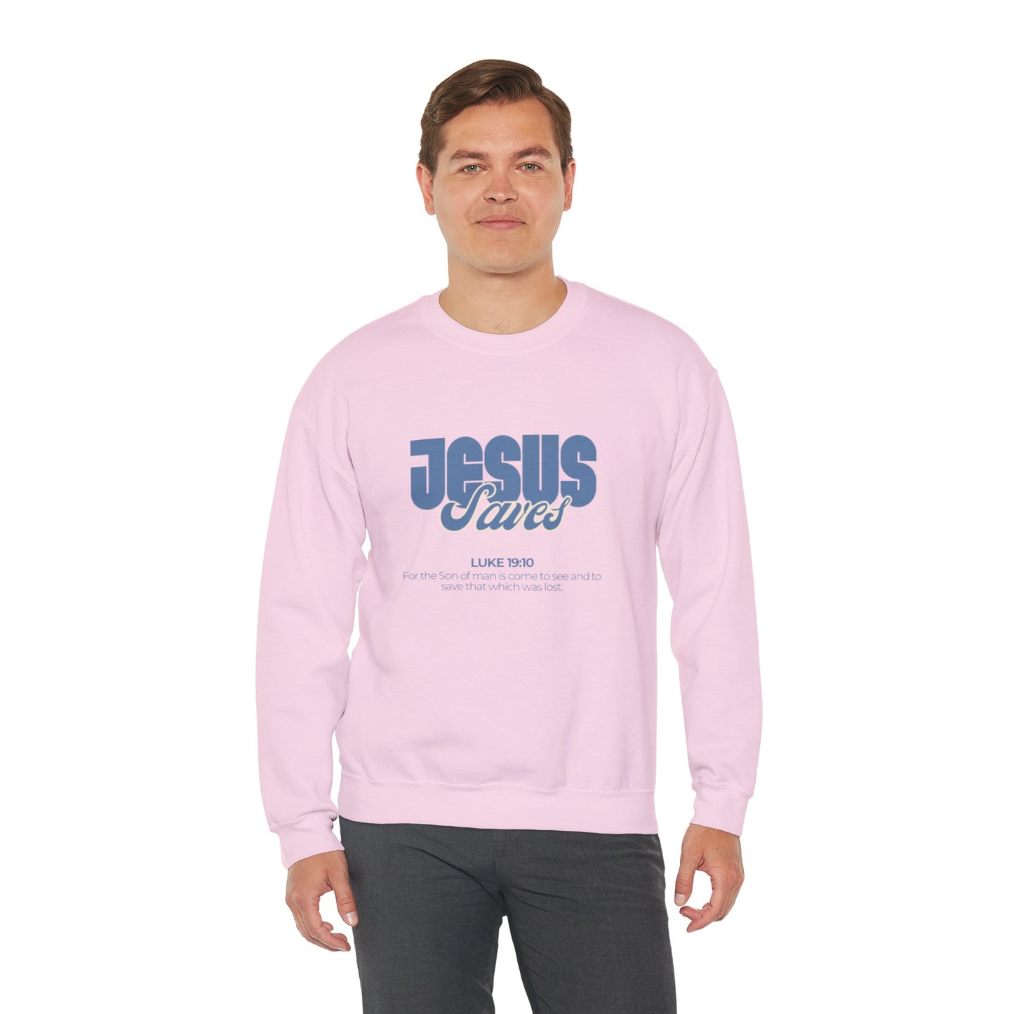 Christian Crewneck Sweatshirt — "Jesus Saves" Luke 19:10