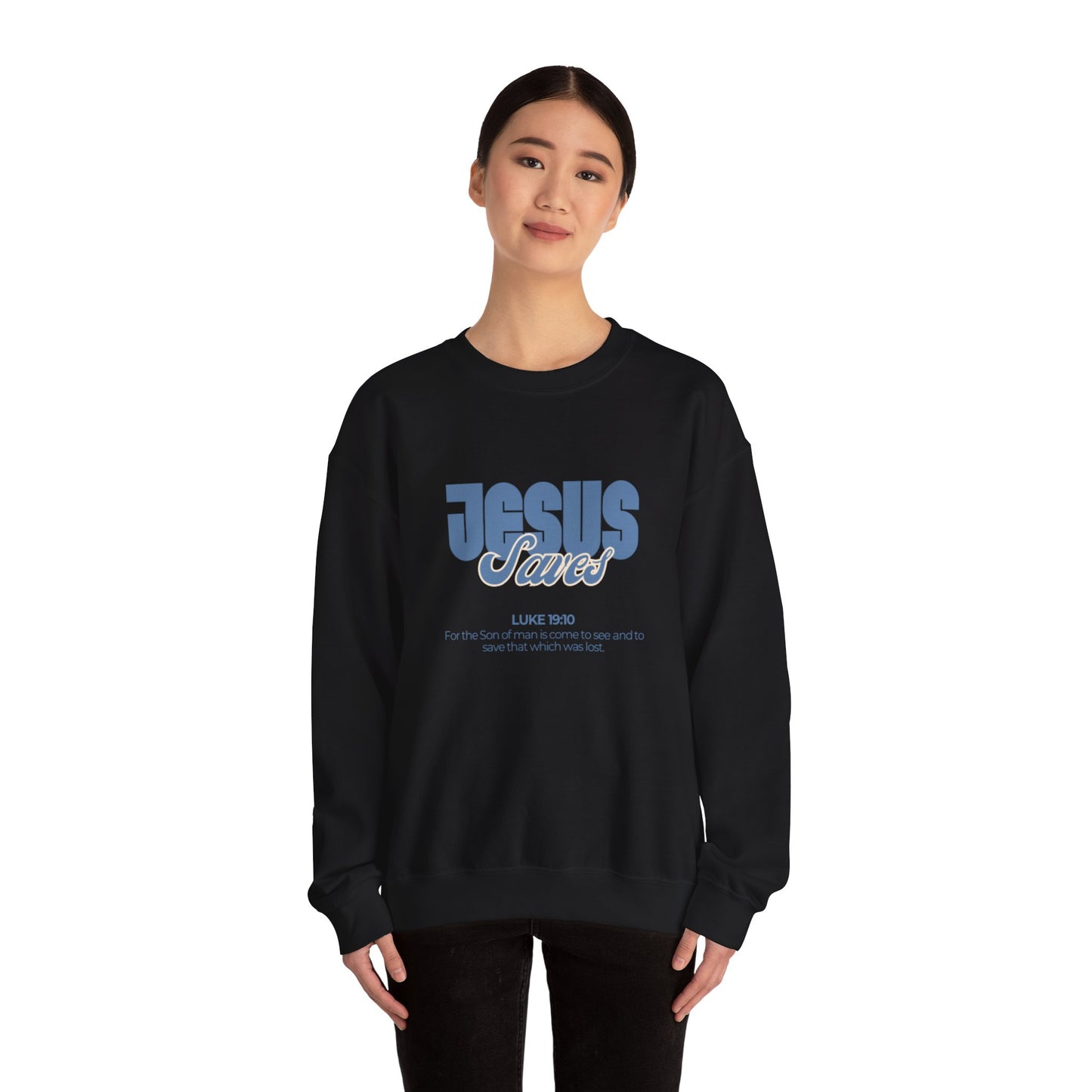 Christian Crewneck Sweatshirt — "Jesus Saves" Luke 19:10