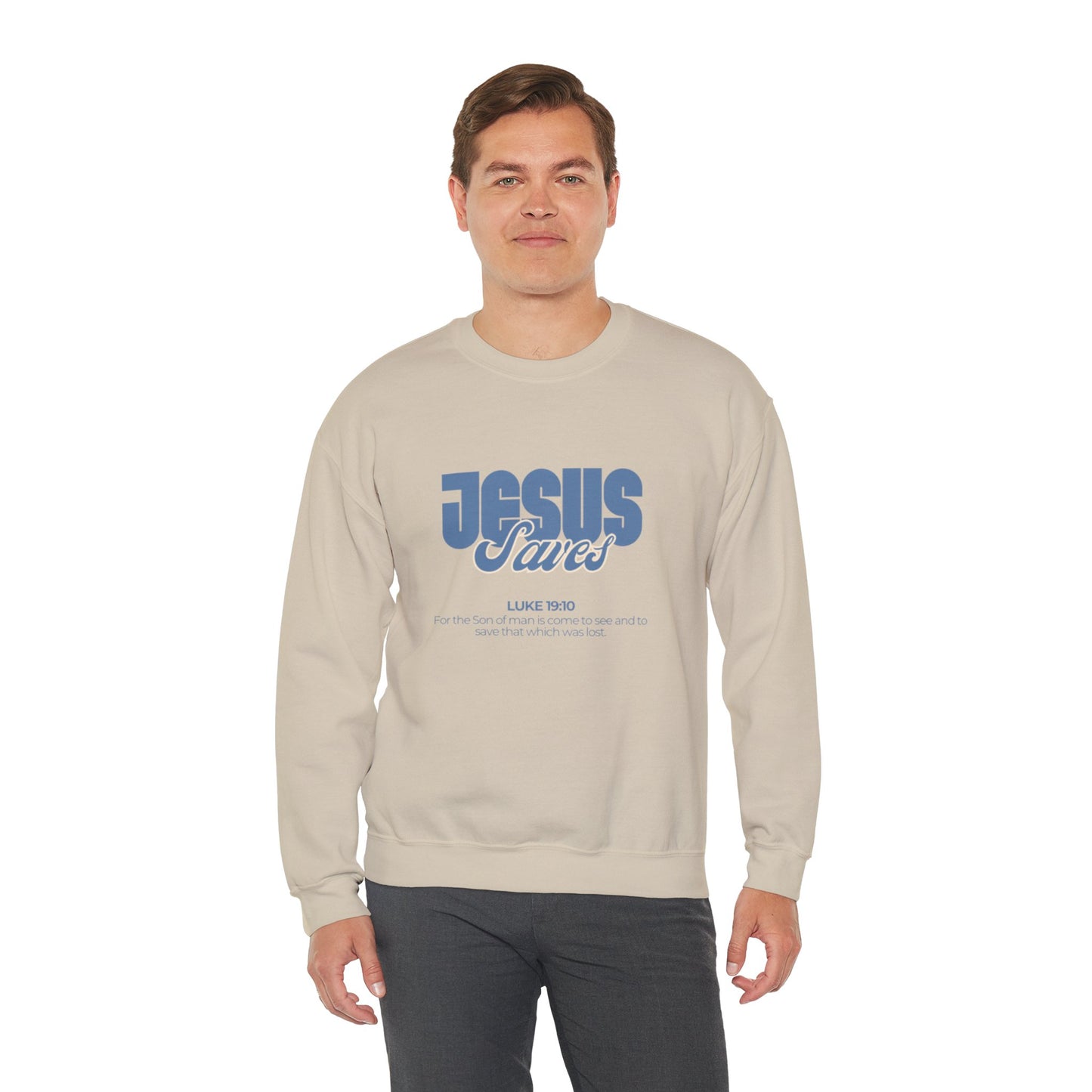 Christian Crewneck Sweatshirt — "Jesus Saves" Luke 19:10