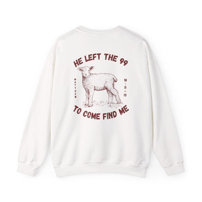 Christian Lamb Crewneck Sweatshirt - 'He Left the 99 to Come Find Me'