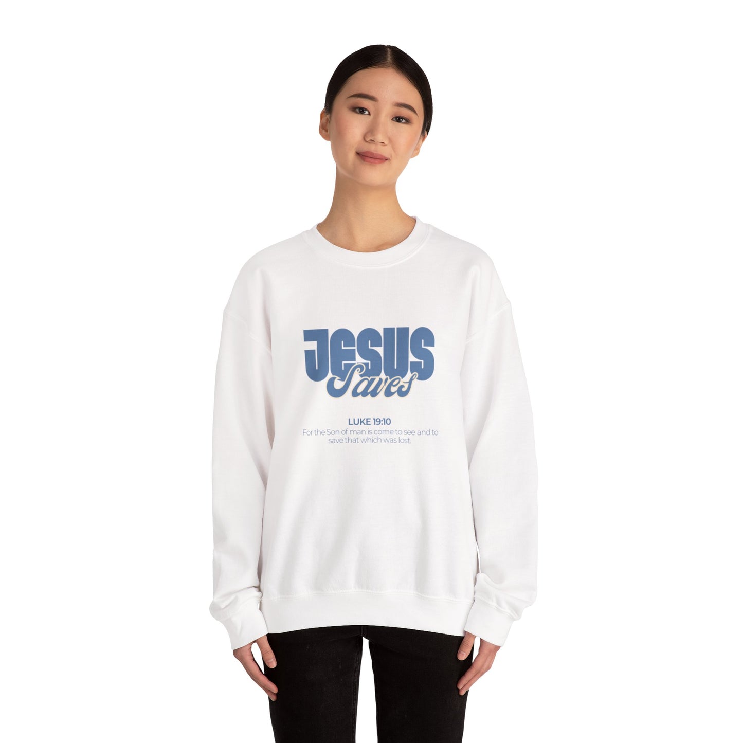 Christian Crewneck Sweatshirt — "Jesus Saves" Luke 19:10