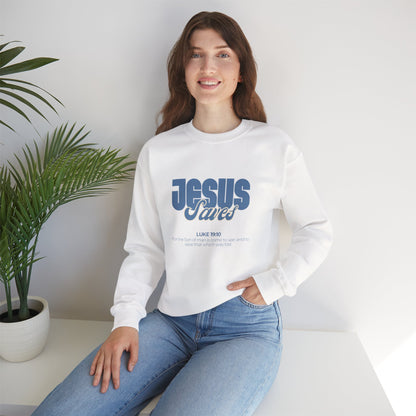 Christian Crewneck Sweatshirt — "Jesus Saves" Luke 19:10