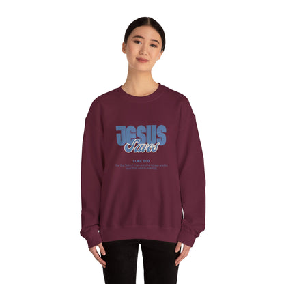 Christian Crewneck Sweatshirt — "Jesus Saves" Luke 19:10