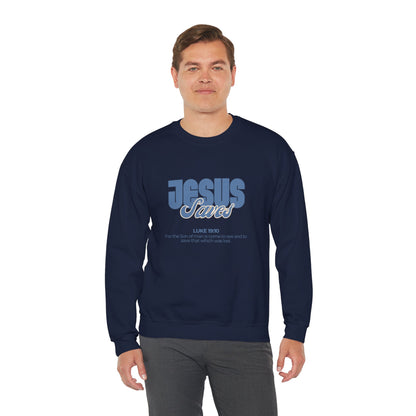 Christian Crewneck Sweatshirt — "Jesus Saves" Luke 19:10